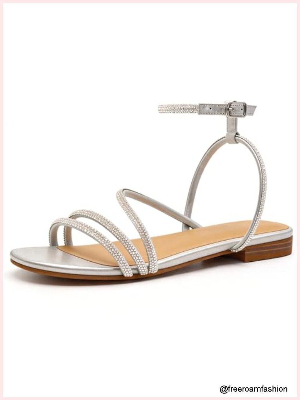 Rhinestone Strappy Open Toe Ankle Strap Flat Sandals for Wedding Guest Party